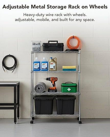 Heavy Duty 4 Tier Wire Shelving Unit Storage Rack, Metal Shelves Utility Organizers, Organization Units for Products, Plant, Pantry, Garage, Laundry Durable Shelf Stand, Chrome, 14"W x 30"L X 48"H