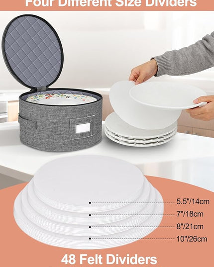 Cirhy Reinforced China Storage Containers, 5-Piece Dinnerware & Mug Organizer Set with Quilted Padding and Felt Dividers, Stackable Boxes for Dishes, Cups & Fine China, Ideal for Moving and Kitchen