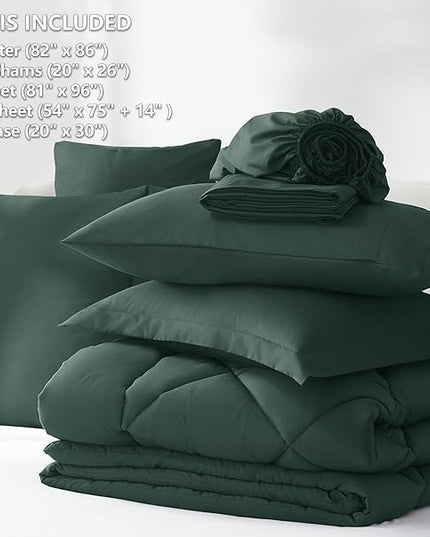 CozyLux Full Size Comforter Sets Forest Green - 7 Pieces Bed in a Bag Full, Luxury Soft Bed Set for All Seasons, Bedding Set with Down Alternative Comforter, Sheets, Pillowcases & Shams