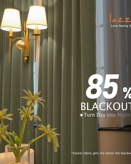 Lazzzy Velvet Blackout Curtains Thermal Insulated Room Window Drapes Super Soft Luxury Curtains for Living Room Bedroom Rod Pocket 2 Panels, Olive Sage, 52" W x 63" L
