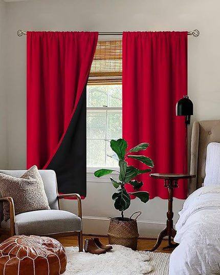 BGment Blackout Curtains for Bedroom 63 Inch Length 2 Panels Set, Thermal Insulated Bedroom Curtains Christmas Window Curtains Rod Pocket Room Darkening Drapes, 42 x 63 Inch, Red