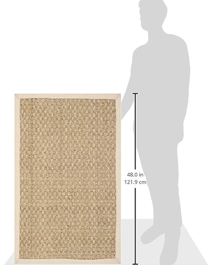 SAFAVIEH Natural Fiber Collection Area Rug - 2'6" x 4', Natural & Beige, Seagrass, Basketweave Pattern with Border (NF114A)