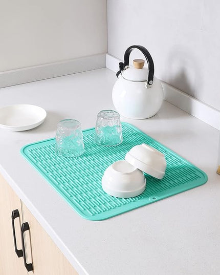 Silicone Dish Drying Mat for Multiple Usage,Easy clean,Eco-friendly,Heat-resistant Silicone Mat for Kitchen Counter or Sink,Refrigerator or Drawer Liner Mint 2XL 24 inches x 18 inches