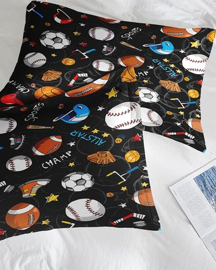 Comforter Set Full Size, Basketball Football Baseball 7 Pcs Bedding for Kids and Adults, Hockey Sport Bed Sheet Sets with Fitted Sheet 2 Pillowcases & 2 Shams for Bedroom Bed Decor