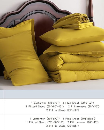 NTBAY King Comforter Set with Sheets, 7 Pieces Soft and Breathable King Bedding Set, Bed in a Bag, Down Alternative Comforter Set Solid Color All Season, King Bedding Set, Yellow