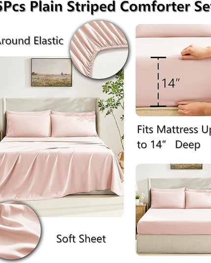 CozyLux Twin Comforter Set with Sheets Blush Pink, 5 Pieces Bed in a Bag, Pink Comforter Twin Size, All Season Bedding Set with Stitch Quilted Comforter, Flat Sheet, Fitted Sheet, Pillowcases