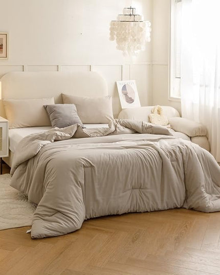 ROSGONIA Comforter Full Size for Girls Boys Teens Oatmeal, 3pcs (1 Boho Comforter & 2 Pillowcases), Lightweight Dorm Bedding Soft All Season Bed Set