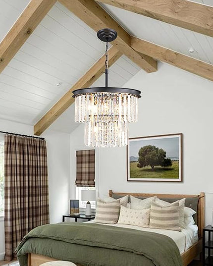 Crystal Chandelier, Black & Bronze Luxury 9-Light Ceiling Hanging Pendant Chandelier Lighting Fixture for Foyer, Dining Room, Bedroom, Hallway, Bar, Kitchen Island