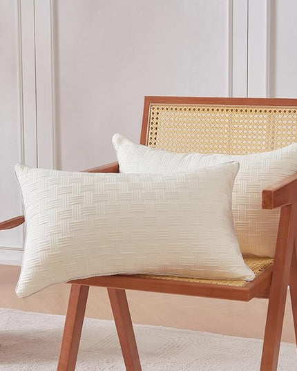 Leeden 12x20 Pillow Insert Set of 2 - Firm and Fluffy Lumbar Pillow Inserts, Rectangle Interior Sofa Pillow Inserts, Decorative Pillow Insert Pair - Beige Couch Pillow