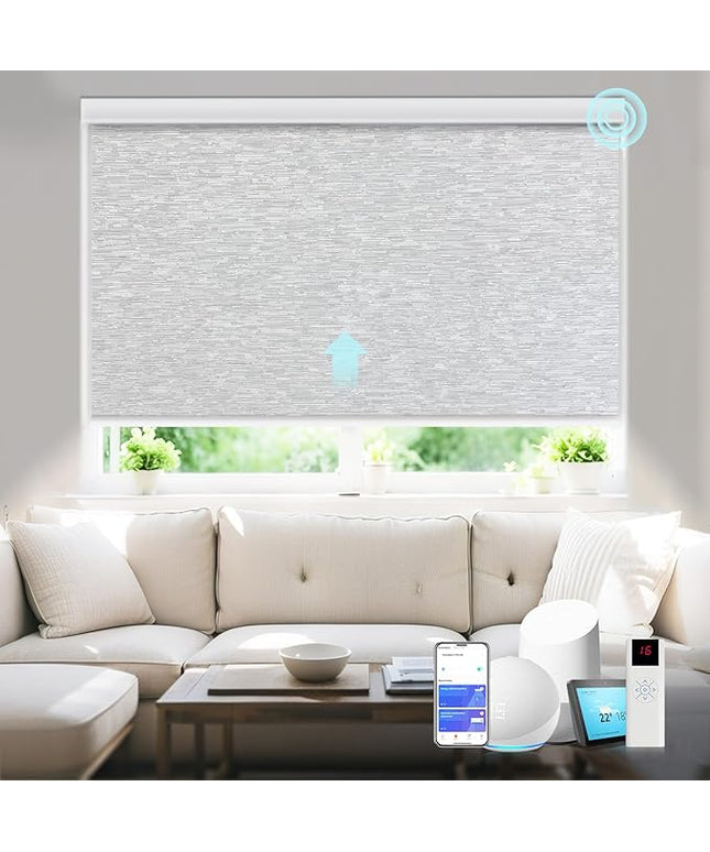 Motorized Blinds with Remote Smart Blackout Shades Electric Curtains Automatic Roller Blinds Shades for Indoor Windows Cordless with Alexa Google Home(Blackout Cloud Grey,W52x H62)