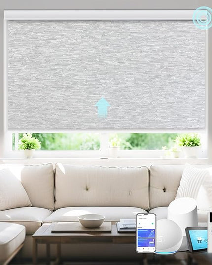 Motorized Blinds with Remote Smart Blackout Shades Electric Curtains Automatic Roller Blinds Shades for Indoor Windows Cordless with Alexa Google Home(Blackout Cloud Grey,W33.5X H62)