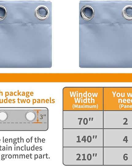 YoungsTex Light Blue Blackout Curtains 84 Inches Long for Living Room - Thermal Insulated with Grommet Darkening Window Treatments Privacy for Kids Boy Nursery Bedroom, 2 Panels, 52 x 84 Inch