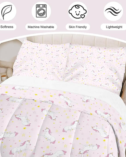 Pink Comforter Set Twin for Girls Cartoon Unicorn Bedding for All Season Perfect Room Unicorn Decor for Kids Kawaii Unicorn Comforter Set for Girls