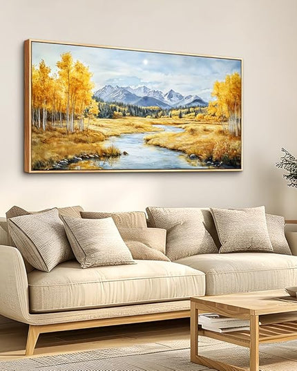 ERQINHUA Large Canvas Wall Art For Living Room Wall Decorations For Bedroom Pastoral Yellow Landscape Wood Framed Farmhouse Restaurant Wall Pictures Print Artwork Ready To Hang Home Decor 24"X48"