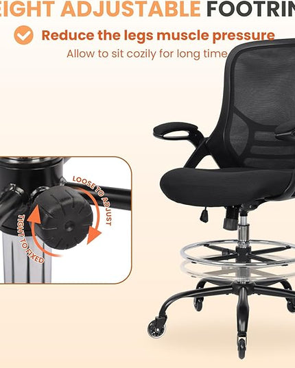 HYLONE Drafting Chair Adjustable, Tall Office Chair Lumbar Support Ergonomic Standing Desk Chair Heavy Duty Tall Drafting Stool for Artists with Footrest Home Office Drafting Stool