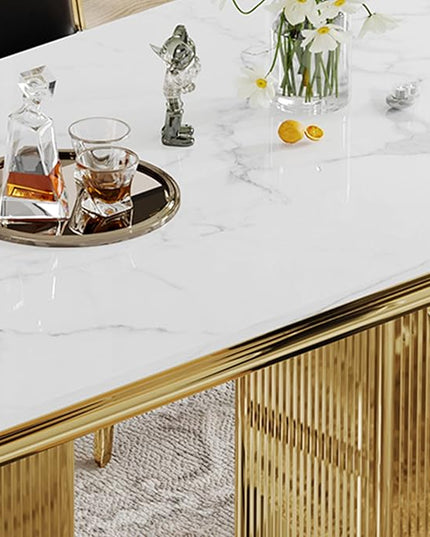 HomVent 68.11'' Faux Marble Dining Table Set for 6, Modern Rectangle Kitchen Table Set with Faux Marble Table Top & Stainless Steel Base