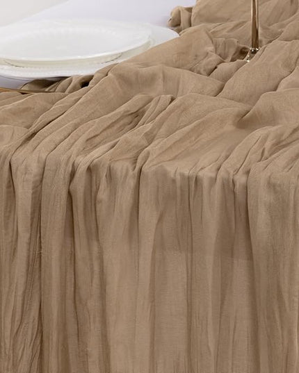 Socomi 6pcs Nude Brown Cheesecloth Table Runner Christmas Boho Rustic Gauze 120 inch 10FT Cheese Cloth Runner for Wedding Party Baby Shower Birthday Home Decor Holiday Decorations