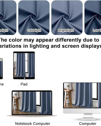 Gwine Denim Blue Blackout Curtains for Bedroom 96 Inch Length, Room Darkening Energy Saving Black Out Curtains for Living Room, Window Treatment Drapes with Rod Pocket, Each 40" Wx96 L, 2PCS