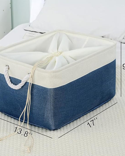 TheWarmHome Organization and Storage Basket for Organizing - X Large 3 Pack 17.7L×13.8W×9.8H in Collapsible Storage Bin for Shelves, Basket for Gifts Empty Toys Organizer Gift (White & Jean Blus)