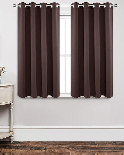Joydeco Blackout Curtains 54 Inch Length, Thermal Insulated Long Curtains& Drapes 2 Burg, Room Darkening Grommet Curtains for Living Room Bedroom Window (52W x 54L inch x 2 Panels, Chocolate)