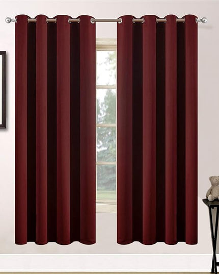 Yakamok Room Darkening Blackout Curtains Thermal Insulated with Grommet Curtains for Bedroom, 2 Tie Backs Included, 52 x 63 inch, Burgundy Red, 2 Panels,Bonus 2 Tie Backs Included