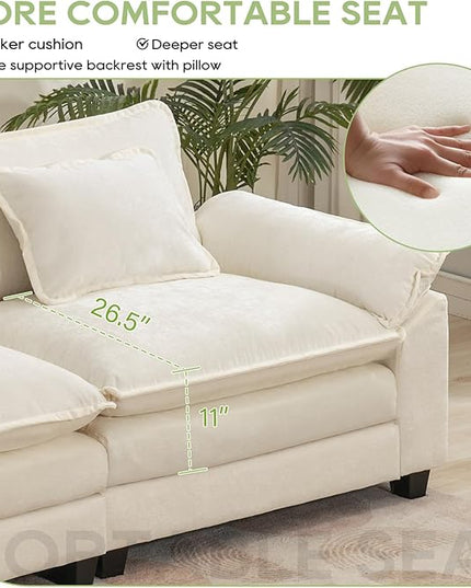 86" Modular Sectional Sofa, Comfy Cloud Couch Sectional Sofa, Chenille Sofa Sleeper Deep Seat Sofa with Throw Pillows for Living Room (Beige White, 86"- Loveseat)