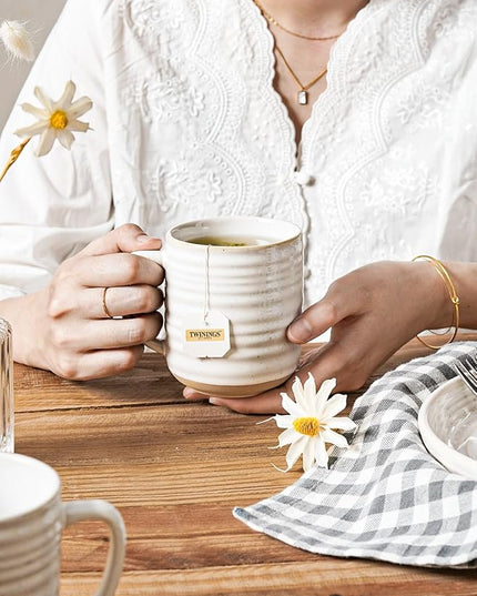 LE TAUCI Coffee Mugs 12 oz, Ceramic Coffee Cups for Latte, Hot Tea, Cappuccino, Mocha, Cocoa, Housewarming Wedding Present Mug Set - Set of 4, Arctic White