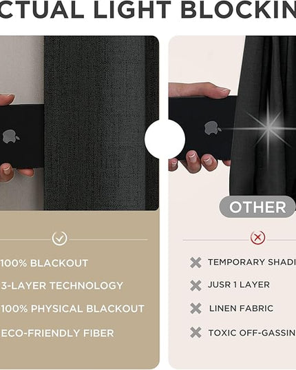Joydeco Linen Blackout Curtains for Bedroom - 100% Light Blocking 1 Panels, Black Drapes 100" W x 108" L, Thermal Insulated Room Darkening Curtains for Living Room, Rod Pocket & Back Tabs