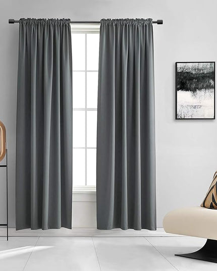 DONREN Blackout Curtain Panels - Light Reducing Thermal Insulated Solid Blackout Curtains/Panels/Drapes for Living Room (Set of 2, 60 inches by 84 Inch, Medium Grey)