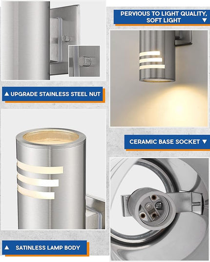 TENGXIN Outdoor Wall Lights,Exterior Wall Light Fixture with Stainless Steel Cylinder,Waterproof.