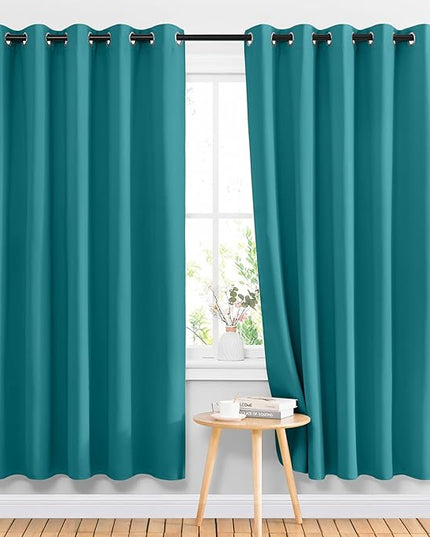 NICETOWN Room Darkening Window Curtains for Sliding Door - Thermal Insulated Solid Grommet Light & Sound Blocking Blackout Drapes for Bedroom/Living Room (Peacock Teal, 2 Panels, W66 x L72)