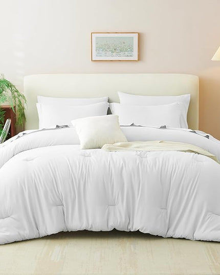 CozyLux Full Comforter Set White, 7 Pieces Bed in a Bag Soft Bedding Comforter Set with Sheets, All Season Boho 7PC Bed Sets with Comforter, Fitted Sheets, Flat Sheets, Pillow Shams and Pillowcases