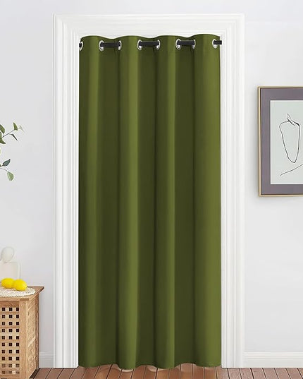 NICETOWN Blackout Doorway Curtain Drape 78 inch Long - Grommet Noise Reducing Thermal Insulated Solid Modern Window Treatments for Bedroom Closet (1 Panel, 52 x 78 Inch, Olive Green)