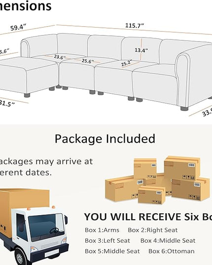 VANOMi Oversized Modular Sectional Sofa, L Shaped Sectional Couches for Living Room, 5 Seats Modular Sofa with Reversible Chaises, Camel