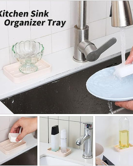 Silicone Kitchen Sink Organizer Tray for Multiple Usage,Easy Clean Sponges Holder for Kitchen Bathroom Counter or Sink,Dish Soap Dispenser,Scrubber,Bottle,Cup Tapioca 4.9”x 3.2”