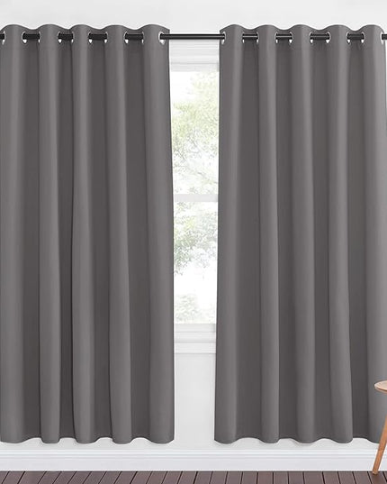 NICETOWN Blackout Doorway Curtain Drape 72 inch Long - Grommet Noise Reducing Thermal Insulated Solid Modern Window Treatments for Bedroom (1 Panel, 66 x 72 Inch, Gray)