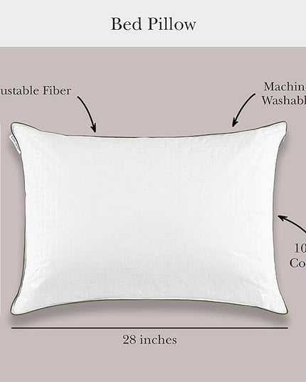 Kate Spade New York Firm/Extra Firm Pillow 20" x 28", Adjustable Down Alternative Pillow with 2" Gusset for Maximum Loft, Best for Back or Side Sleepers, Queen, White