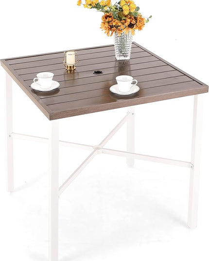 PHI VILLA Outdoor Bar Table, High Patio Table with Umbrella Hole, White Legs, Metal Frame, Sturdy & Durable for Outdoor & Indoor