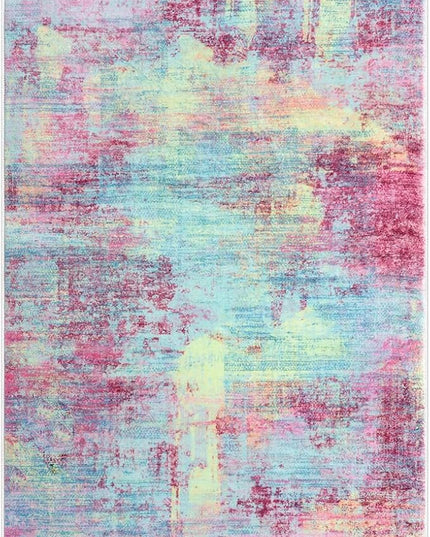 IOHOUZE Abstract Area Rugs 9x12 Ft Washable Large Rugs for Living Room, Non Slip Dining Room Rug, Printed Faux Wool Rugs for Bedroom, Floor Carpet for Office Nursery Playroom, Pink Teal