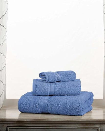 Superior Egyptian Cotton Pile 3 Piece Towel Set, Includes 1 Bath, 1 Hand, 1 Face Towel/Washcloth, Ultra Soft Luxury Towels, Thick Plush Essentials, Guest Bath, Spa, Hotel Bathroom, Denim Blue