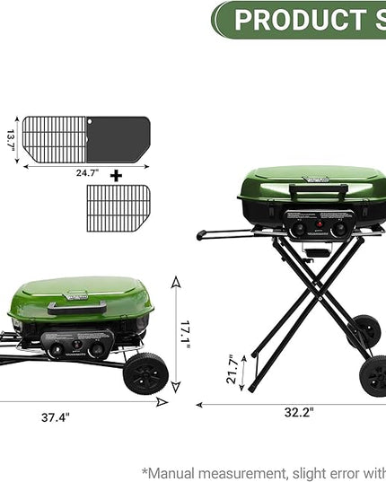 Brand-Man Portable Gas Grill, Propane Standup Grill with Folding Cart & Push-Button Ignition, Ideal for Camping, Tailgating, BBQ, Backyard, Patio & More