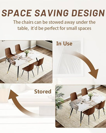 Modern Dining Table Set for 4, 62'' Sintered Stone Dining Table with 4 Chairs, Easy to Assemble