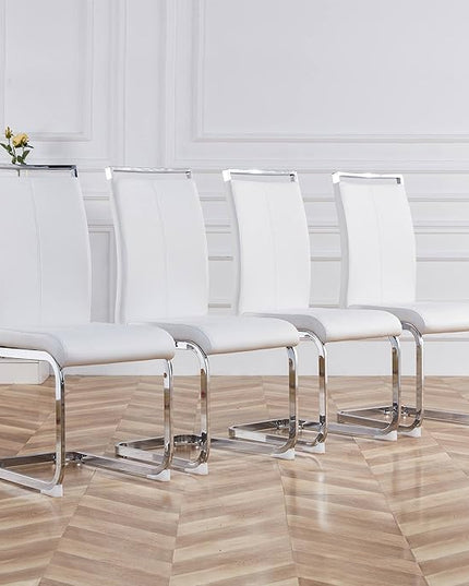 63” Glass Dining Table Set for 6,Modern Dining Room Table Set for 6,Kitchen Table and PU Leather Chairs for 6, Dinner Table with Rectangle Tempered Glass Top and Chrome Silver Base