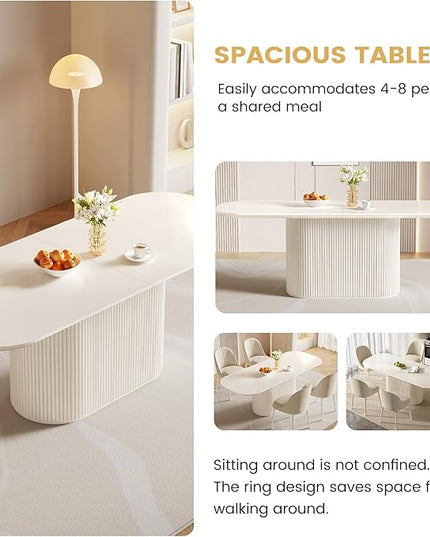 Guyii 86.61" Oval Dining Table Set with 4 Chairs, Modern Kitchen Table Set, Indoor Rectangular Dining Room Table for Kitchen, Living Room, Cream White
