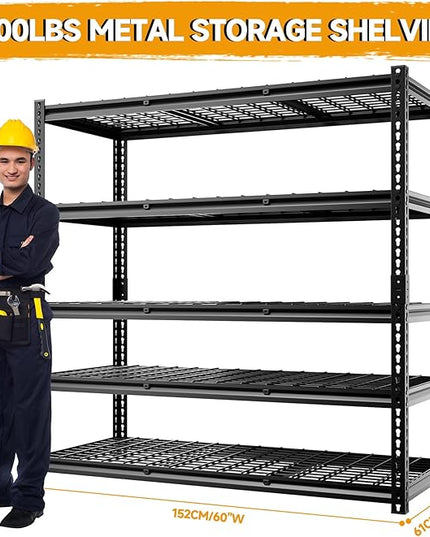 5-Tier 60" W X 24" D X 78" H Garage Shelving Metal Storage Shelves 3300LBS Heavy Duty Industrial Shelving Adjustable Garage Shelf Unit Utility Storage Racks(Black)