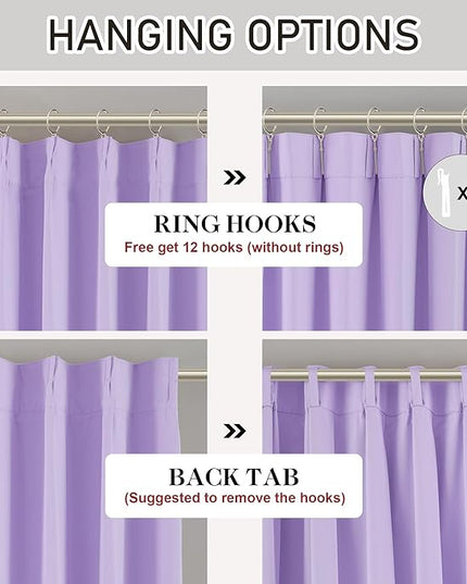 DONREN Lavender Purple Pinch Pleated Blackout Curtains with Hooks - 96 inch Length Room Darkening Thermal Insulated Window Curtain Panels for Living Room Bedroom 2 Panel 40" Wx96 L