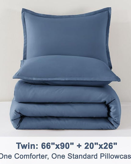 Litanika Haze Blue Twin/Twin XL Comforter Set, 2 Pieces Lightweight Solid Bedding Set, All Season Fluffy Bed Set (66x90In Comforter & 1 Pillowcase)