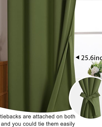 JIUZHEN Olive Green Blackout Curtains for Bedroom - Light Blocking and Noise Reducing Grommet Curtains for Living Room Darkening Curtains, Set of 2 Window Curtain Panels, 42 x 54 Inch Length
