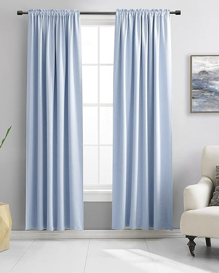 DONREN Baby Blue Window Treatment Thermal Insulated Rod Pocket Blackout Curtains/Drapes for Bedroom(Light Blue,Set of 2 Panels,42 by 84 Inch Length)
