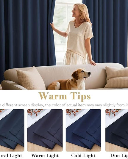 H.VERSAILTEX Blackout Curtains for Bedroom Thermal Insulated Room Darkening Living Room Curtains 72 Inch Long Grommet Privacy Protection Window Curtain Panels/Drapes for Nursery, 2 Panels, Navy Blue